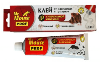 Mr.Mouse (Мистер Маус) PROF клей от грызунов, крыс, мышей и насекомых, 135 г с ЗАПАХОМ АРАХИСА, МОРОЗОСТОЙКИЙ, ПРОЗРАЧНЫЙ.